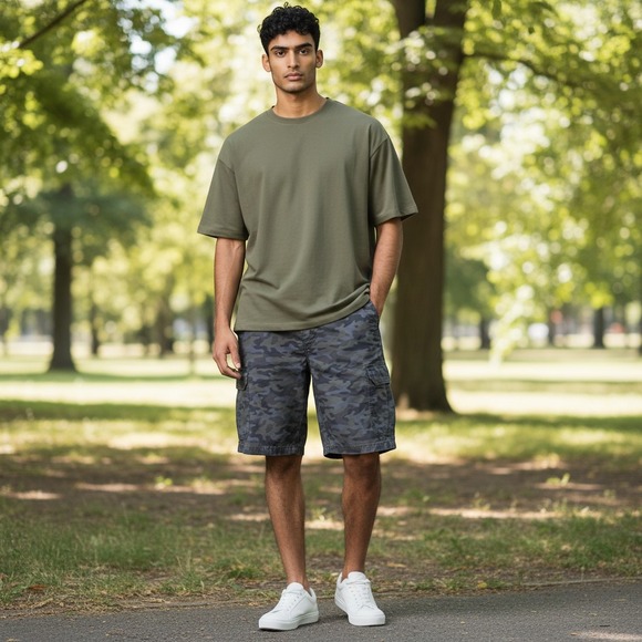 Lee Other - Lee Mens Extreme Motion Camo Cargo Shorts Grey Olive Green Size 42 112314445